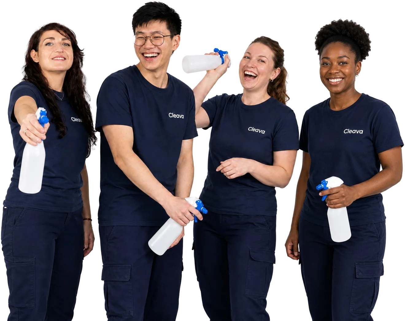 Cleava's cleaning team in Cleava shirts